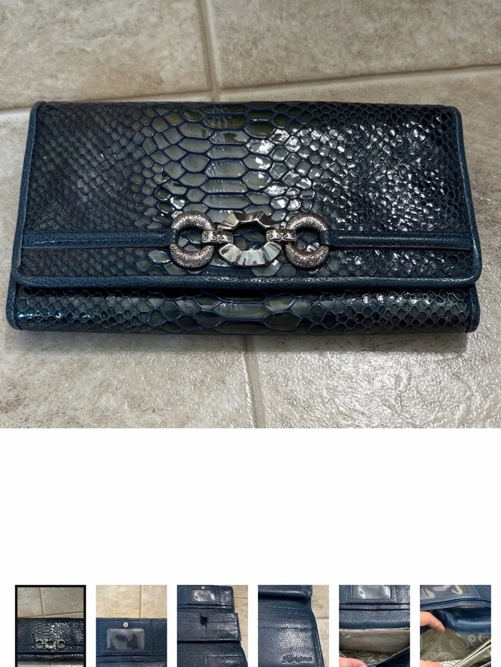 Brighton blue Leather Tote shoulder bag purse with matching Snake Texture Wallet